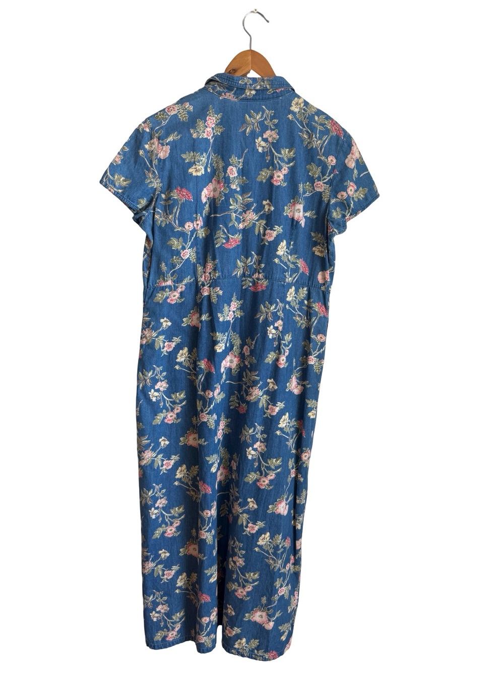 Vintage Liz Claiborne Floral Denim Maxi Shirt Dress Cottagecore Size 14 - Picture 6 of 8